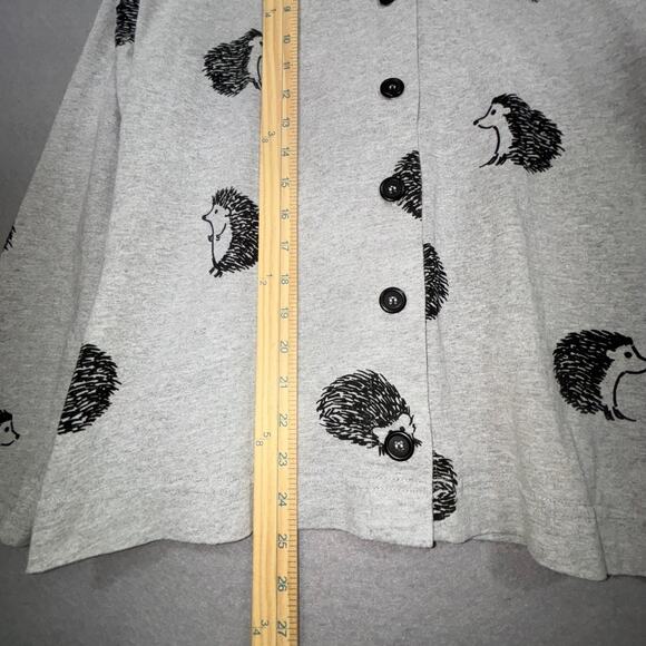 M. Mac Oversized Button Down Hooded Hedgehog Animal Print Top Small Heather Gray - Picture 6 of 7